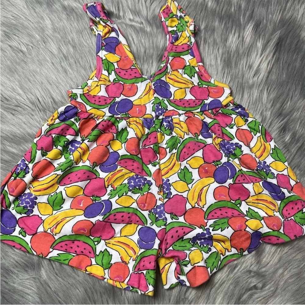Vintage 90s Toddler Girls Fruit Print Multicolored Romper